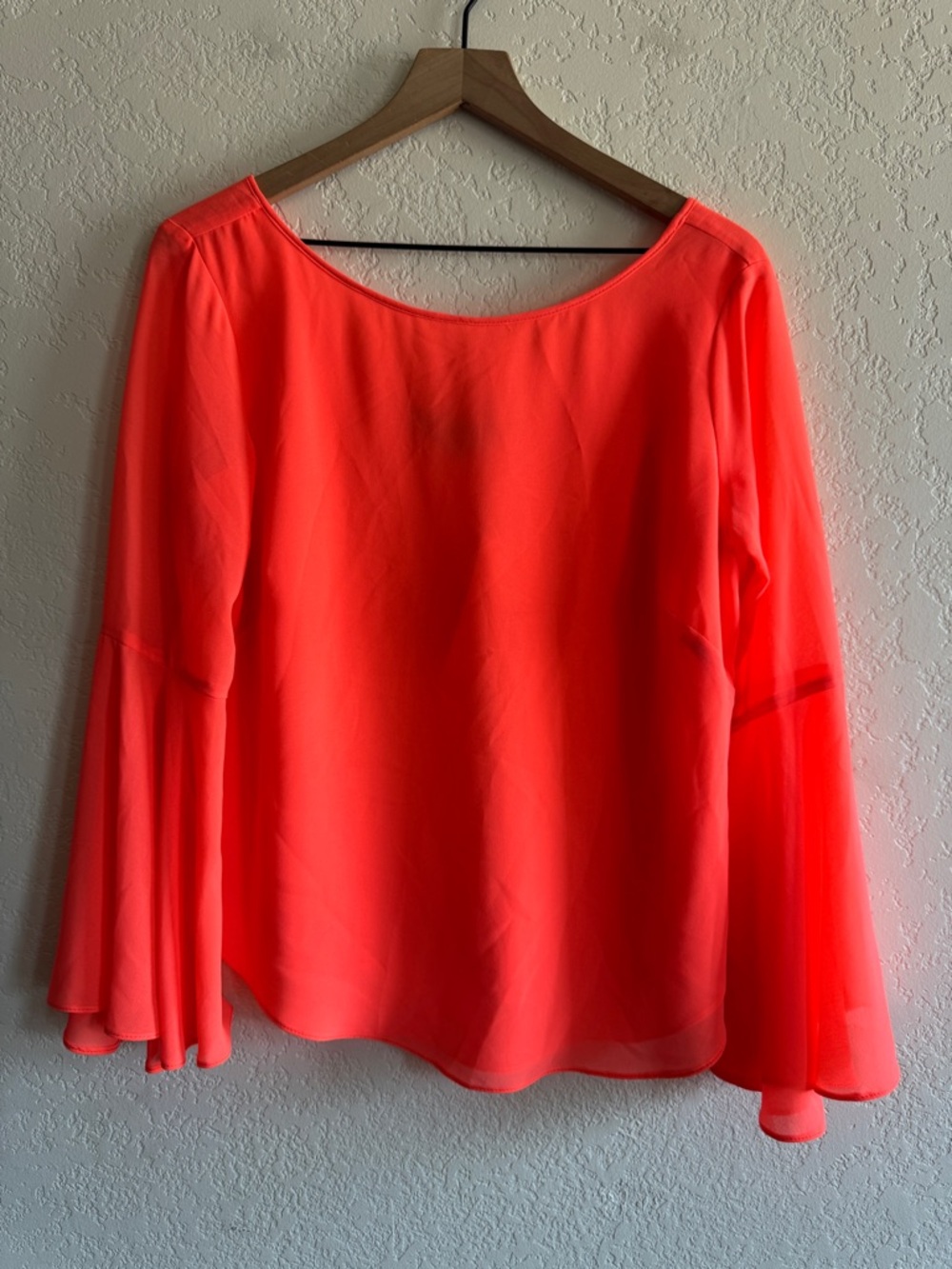 NWT | SINGLE | neon orange bell sleeve scoop back blouse | XS